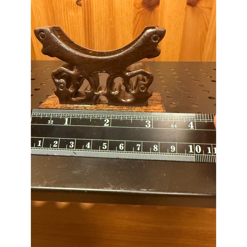 Vintage Chinese Carved Wood Plate Display Stand Pedestal Brown - Picture 3 of 6